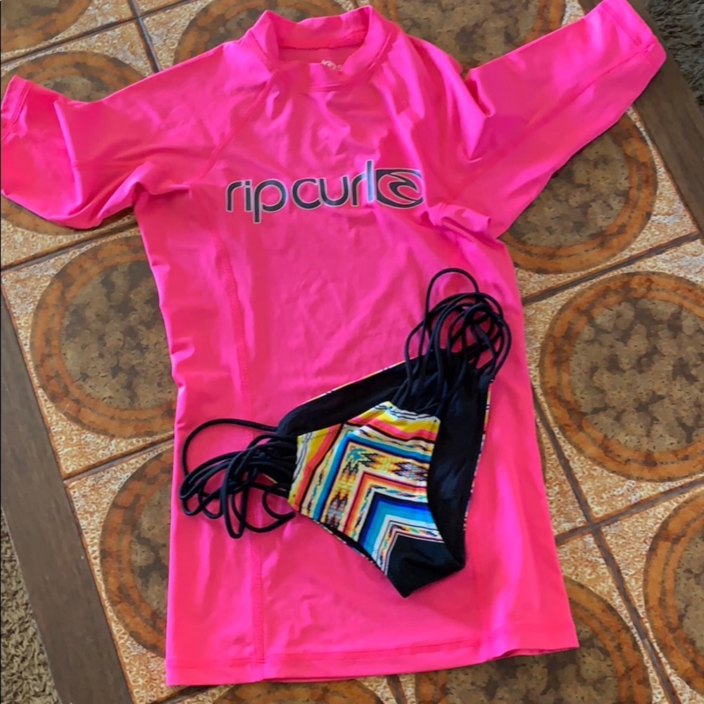 Rip curl rash guard and bikini bottoms
